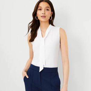NWT Ann Taylor Tie Mock Neck Shell